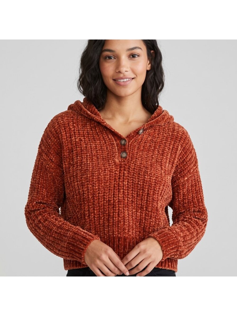 Aéropostale Women's Burnt Orange Rust Color Chenille Hooded Sweater in size XS